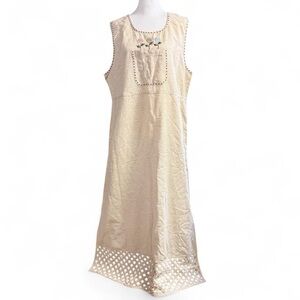 Embroidered Cream Sleeveless Dress